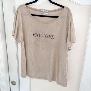 Wildfox Engaged Beige Swoop Neck T-Shirt Oversized